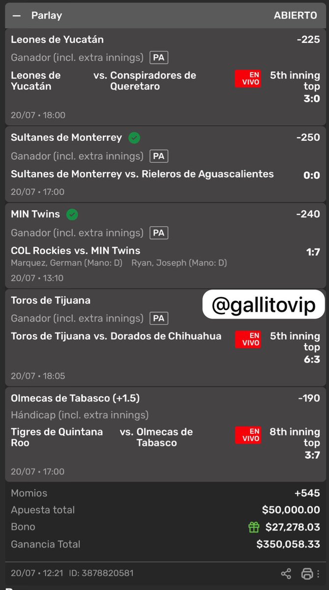 GallitoVip's tweet photo. Y SI VOLVEMOS A GANAR ESTE PARLEY JUNTOS SE VAN 50 REFILLS DE BANK ALV🤑

RT Y ❤️ PARA PARTICIPAR https://t.co/W8LdAzSTC6