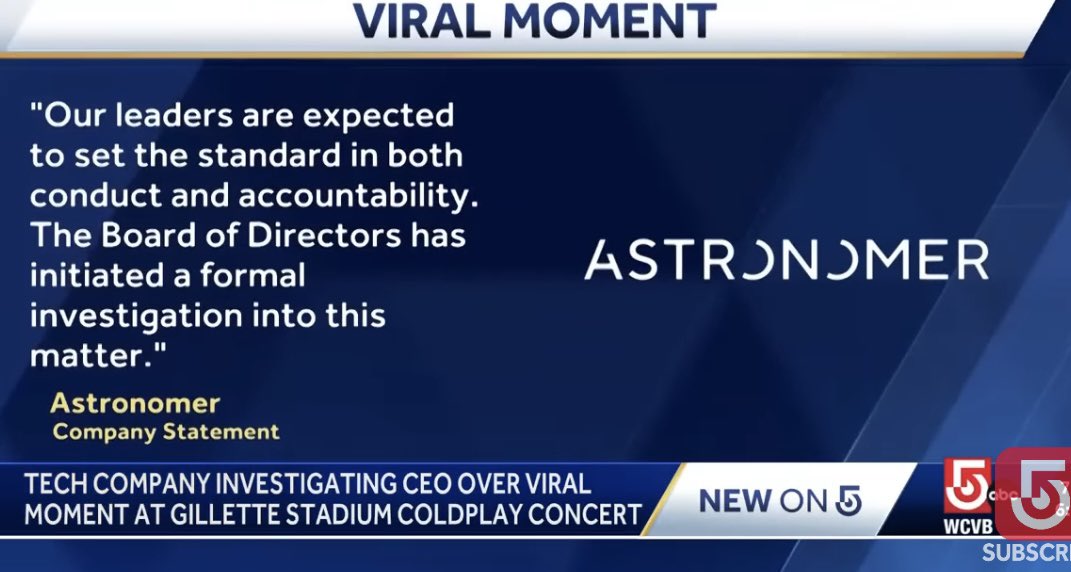 snoopsmom123's tweet image. The tech company Astronomer is conducting a “formal investigation,” into the man who got caught with a woman that wasn’t his wife at the Cold play concert?!
I think that’s a bit much?! 🙄
And “our leaders?” Are you serious?
The company’s statement: