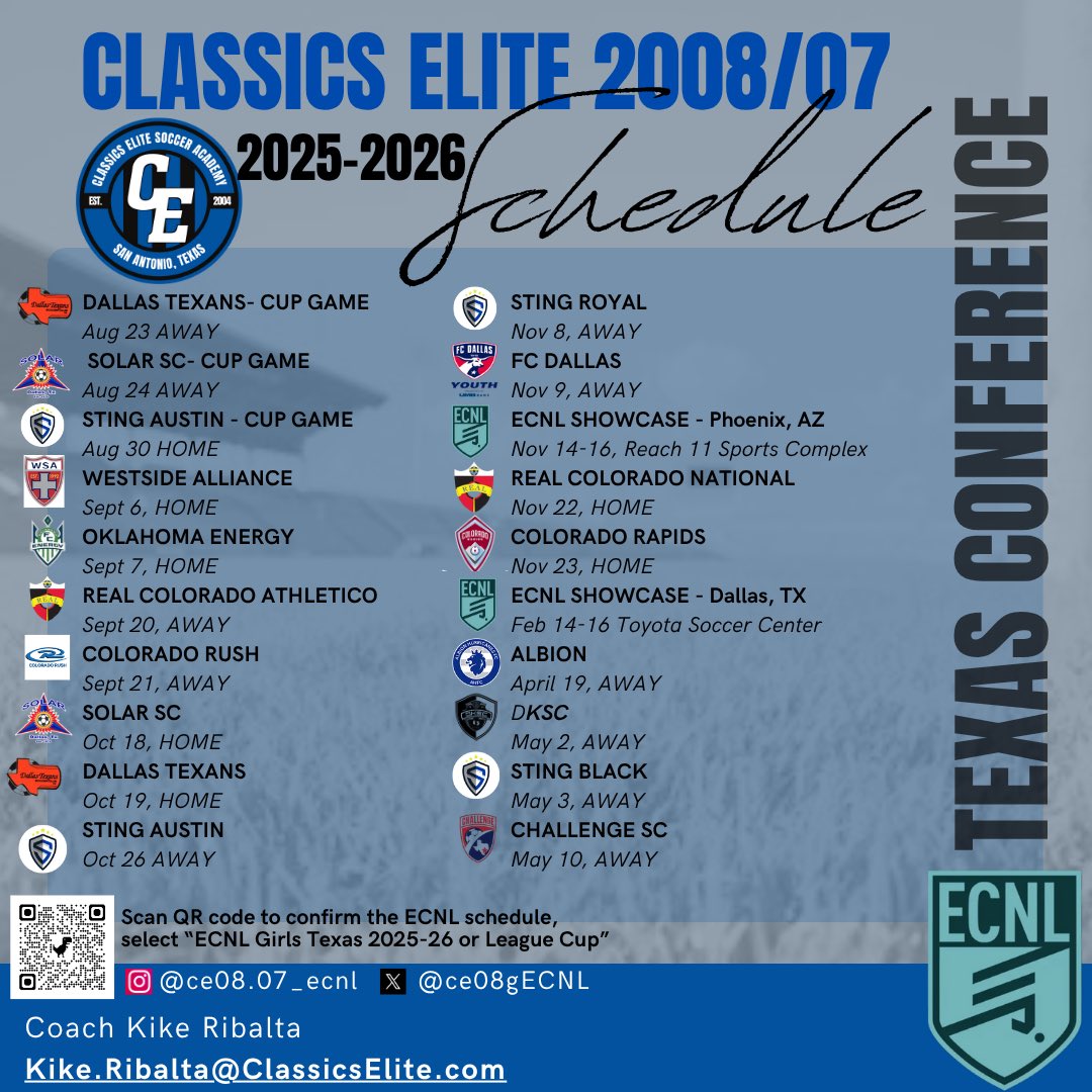 Classics Elite 08 ECNL (@ce08gecnl) on Twitter photo 2025-26 schedule! Fields and times coming soon 2025-26 schedule! Fields and times coming soon