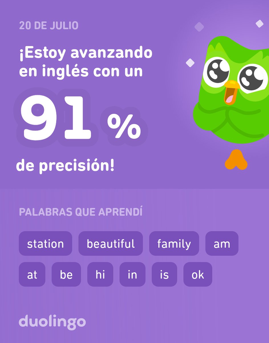 ¡Estoy aprendiendo inglés en Duolingo! Es gratis, divertido y efectivo.