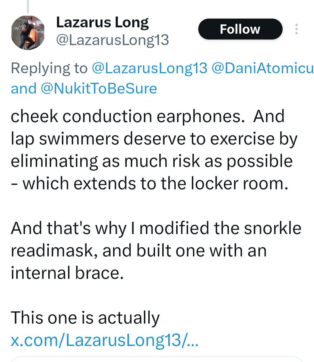 CGWeatherHub's tweet image. Lap swimmers deserve to be safe.
That's why I swim with a snorkel with a mask wrapped around the air hole.