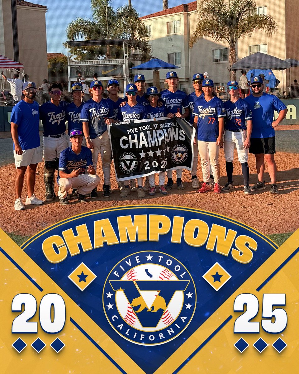 Five Tool California (@fivetoolca) on Twitter photo 🏆CHAMPIONS🏆
Congrats to the <a href="/_OC_Tropics/">Orange County Tropics</a> 28’s on winning the 15U Division of the <a href="/FiveTool/">Five Tool Baseball</a> SoCal OC Summer Bash!
#WatchEm 🏆CHAMPIONS🏆
Congrats to the <a href="/_OC_Tropics/">Orange County Tropics</a> 28’s on winning the 15U Division of the <a href="/FiveTool/">Five Tool Baseball</a> SoCal OC Summer Bash!
#WatchEm