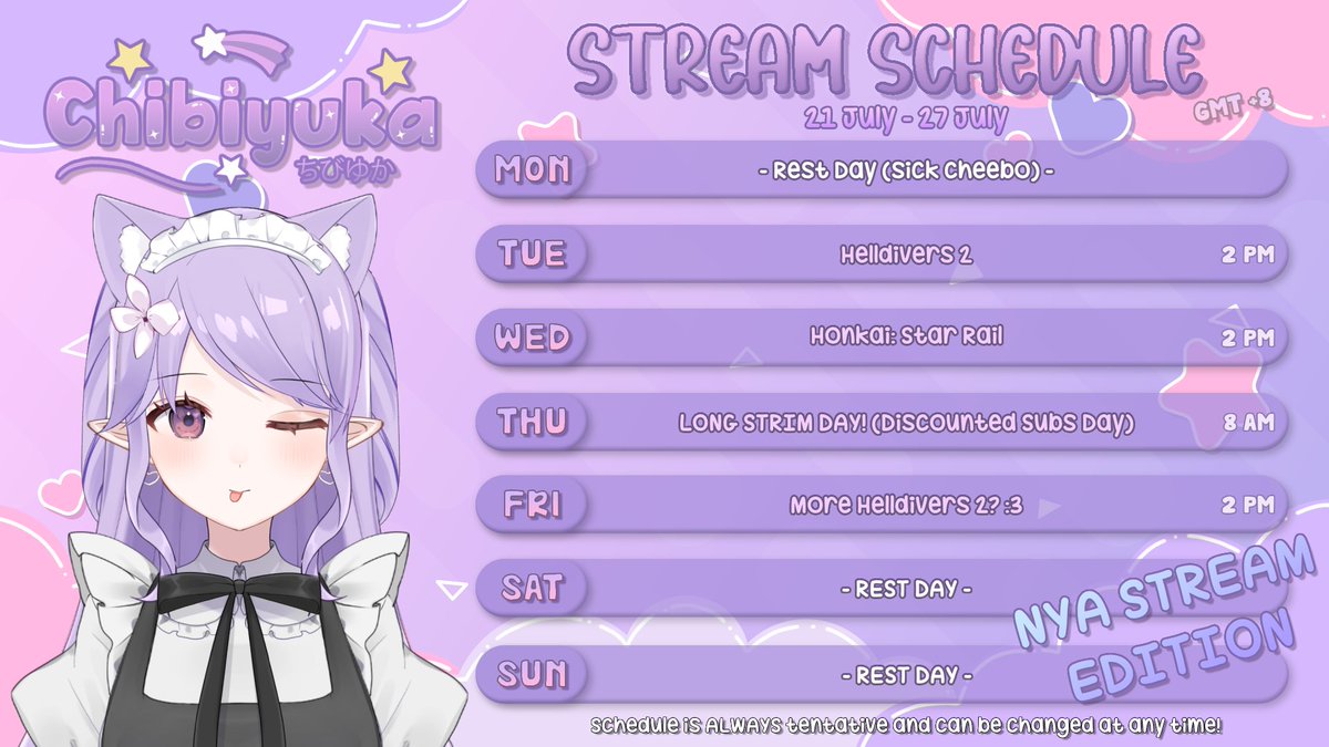 Late but this is le Nya Stream sched this week :3

(We still have 48 hours to burn... or more...)