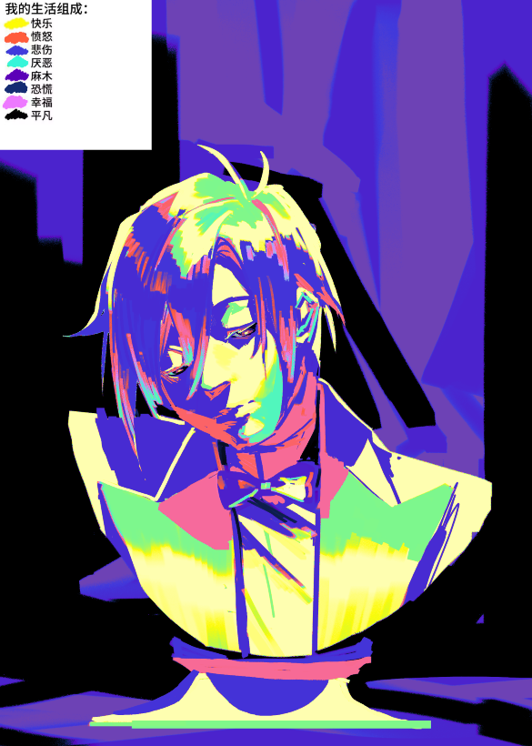 Emotions【JULY 20 SUNNY🌅生贺】

其实是尝试了黑白模式随机选色画画
感觉黑白的外壳下隐藏着汹涌浓烈的情感这样的梗题很适合阳阳
p3是吸色了原作梦世界的颜色调的，色卡也在最后一p
姿势参考是哀悼基督
#Omori