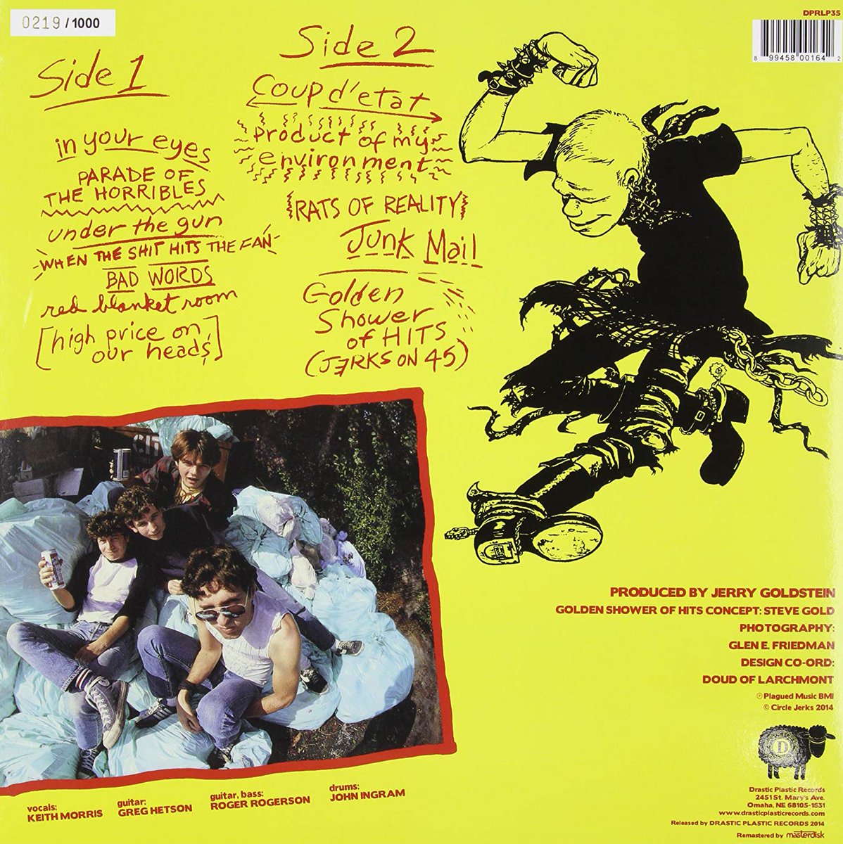 PunkRockStory's tweet image. 42 years ago today
Golden Shower of Hits is the third studio album by the hardcore punk band Circle Jerks and the final album with the bandmates Roger Rogerson (bass) and Lucky Lehrer (drums), released on this day in 1983.
#punk #punkrock #hardcorepunk #CircleJerks #history #otd