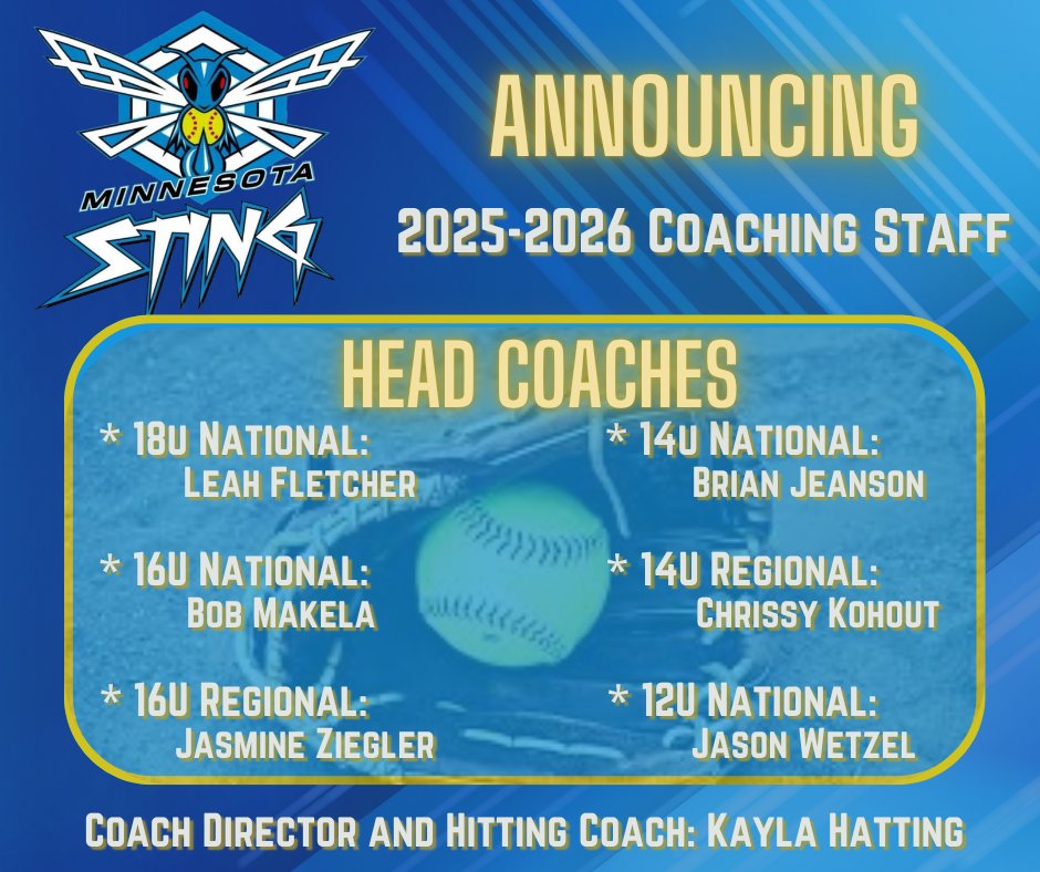 We're so excited to announce our head coaches for the 2025-26 season!

Please visit our website for registration and more information: mnsting.org/tryoutinfo.