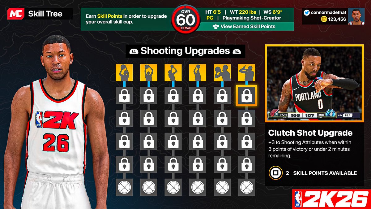 2K26Centel's tweet image. LEAKS: NBA 2K26 “Skill Tree” screen has been leaked by an NBA 2K fan.
A new “Clutch Shot” attribute has seemingly been introduced into the game as well.
Looks like Skill Points have made a return too.
Thoughts on this?
#NBA2K26