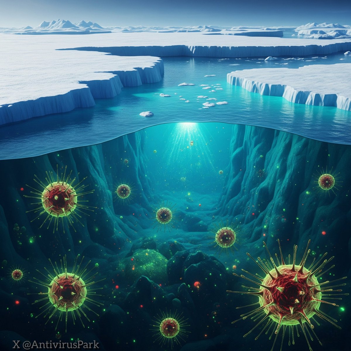 AntivirusPark's tweet photo. 🏔️#MeltingPolarIce isn't just reshaping our planet—it's unleashing #ancientpathogens while creating "new pathways for disease spread".🦠
🔴#ClimateCrisis is a #healthcrisis—and we must #actNOW.
🌿Support green policies, reduce emissions, & protect our planet's fragile balance. https://t.co/UbmOZHsTs5