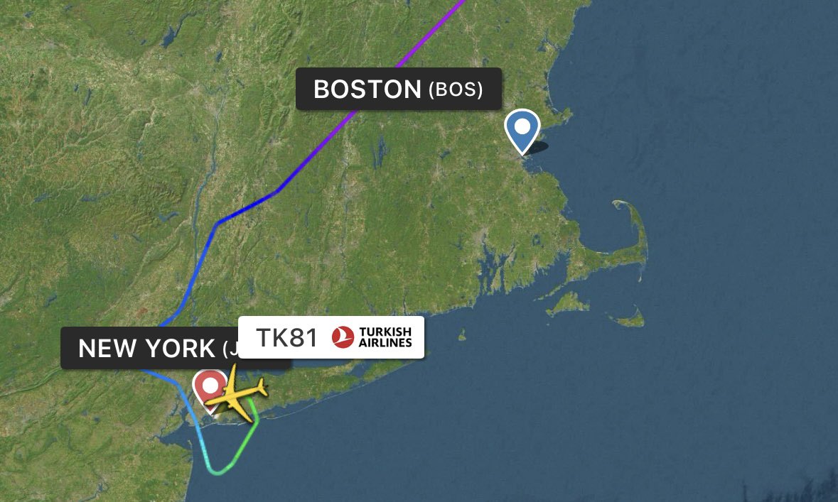 HavaSosyalMedya's tweet photo. Türk Hava Yolları’nın #TK81 İstanbul-Boston seferini gerçekleştiren TC-JOH tescilli Airbus A330 tipi uçak, Boston Logan Havalimanı ve çevresindeki olumsuz hava koşulları nedeniyle New York’a divert etti. https://t.co/rLYUogWdfM