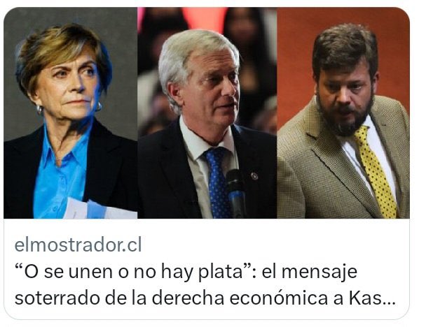 Valeria Cárcamo Vidal (@vidalcvale) on Twitter photo ¿De verdad creen que si gana Matthei, Kast o Kaiser van a mandar ellos? 
No pues… acá los que mandan son los empresarios. Ellos ponen la plata y los otros obedecen. ¿De verdad creen que si gana Matthei, Kast o Kaiser van a mandar ellos? 
No pues… acá los que mandan son los empresarios. Ellos ponen la plata y los otros obedecen.
