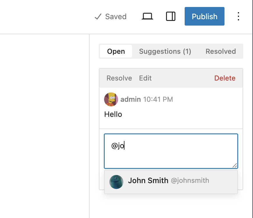 jameswlepage's tweet image. Experimenting with improved suggestions and comments in the Gutenberg experiments