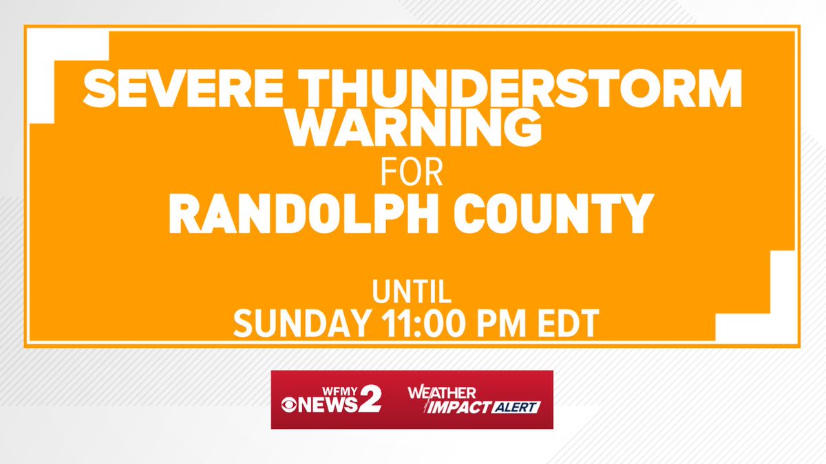 CMorganWX's tweet image. NEW: A Severe Thunderstorm Warning has been issued for Randolph County. Seek shelter! Follow WFMYNews2.com/weather for live radar.