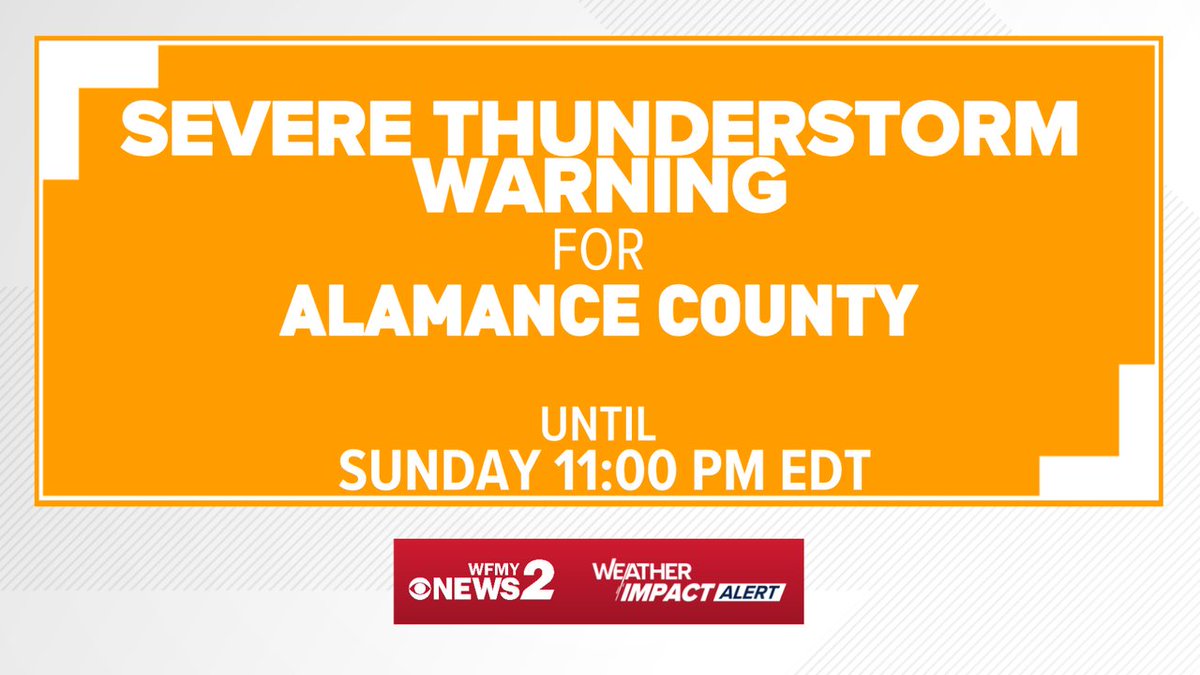 wfmyweather's tweet photo. NEW: A Severe Thunderstorm Warning has been issued for Alamance County. Seek shelter! Follow https://t.co/LpkozFy3Cx for live radar. https://t.co/ummuCC4pm4