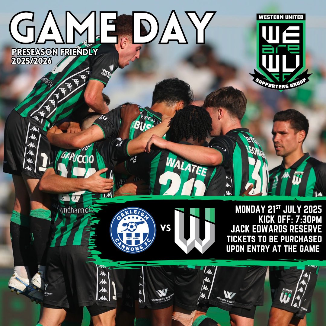 WeAreWUFC's tweet photo. The boys are back 🤩

Game day in Oakleigh for our first friendly ahead of the Aus Cup &amp; 25/26 season!

No better way to spend a Monday night than watching the green &amp; black 💚🖤

Tickets can only be purchased at the gate

Adult  $15
Concession $10
U12 Free

Canteen open from 4PM https://t.co/UN0AGBojin