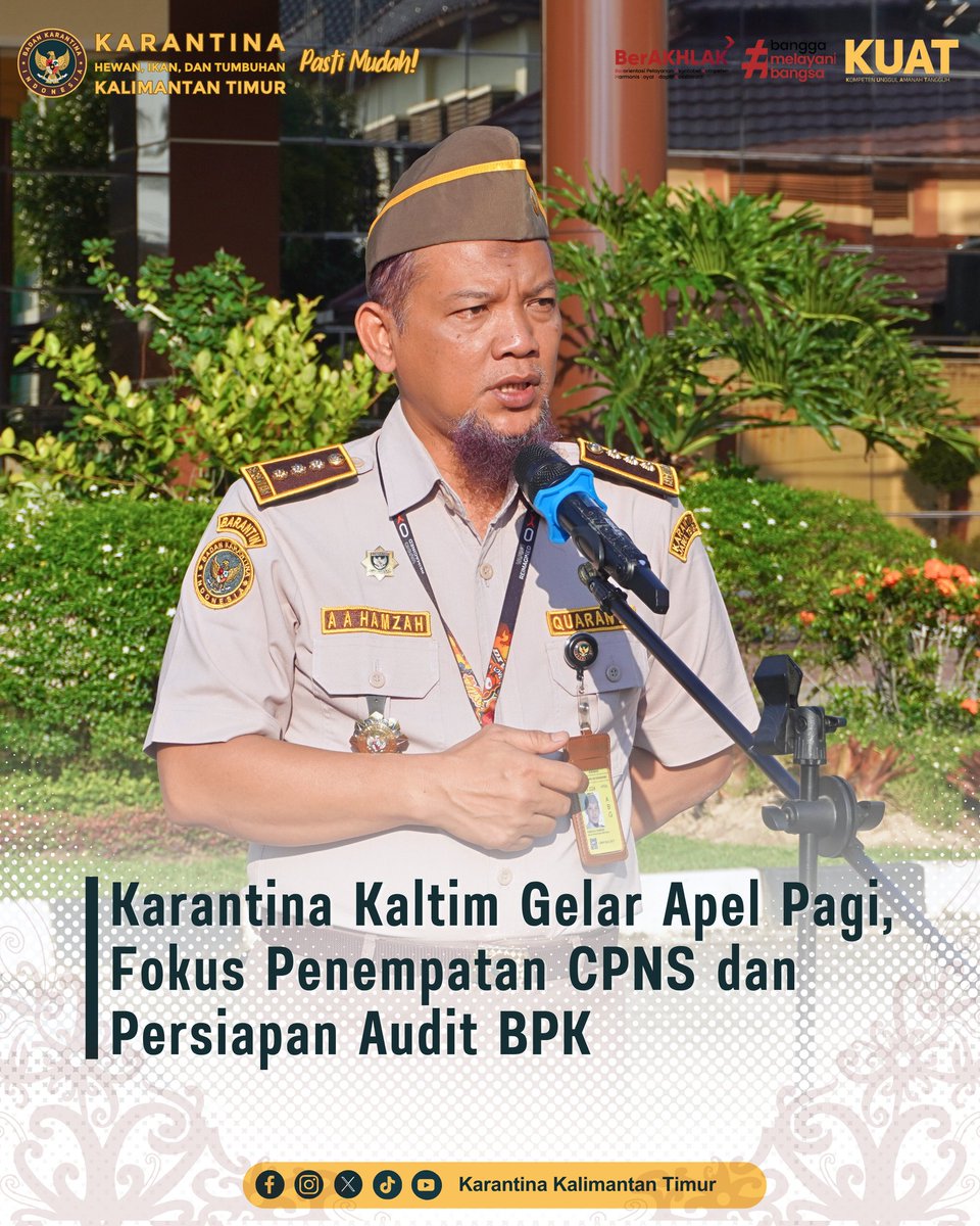 KarantinaKaltim's tweet photo. Balikpapan (21/7) – Para pegawai Karantina Kalimantan Timur hari ini mengikuti apel pagi rutin yang dilaksanakan di halaman kantor induk. Apel yang dipimpin oleh Agus Ali Hamzah selaku Kepala Bagian Umum ini, menjadi momentum untuk menyampaikan beberapa informasi penting. https://t.co/y5ZJ8JDZ8a