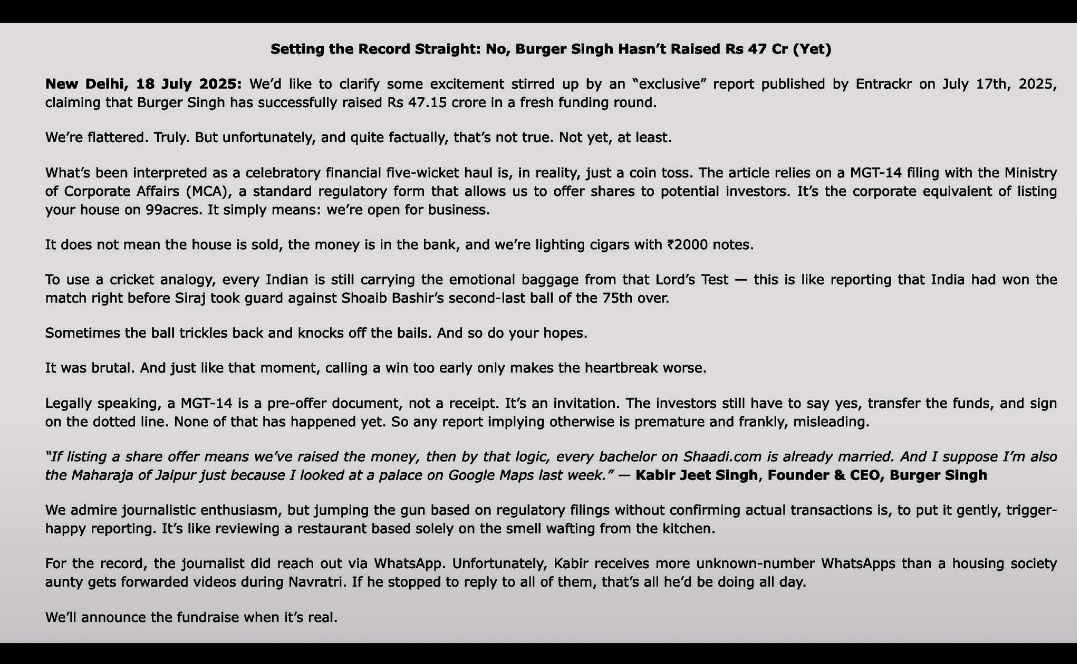 With just one press release Burger Singh has me as a customer now.

Take a bow guys, what a fantastically written one! Made me start a Monday LOLing on the floor.