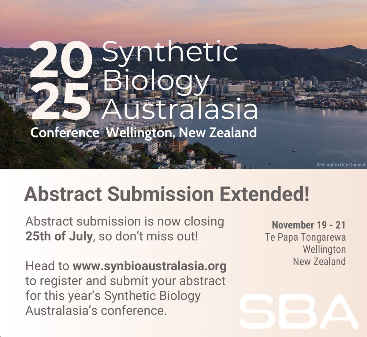 SynBioAusAsia's tweet image. 🧪 Calling all synthetic biologists!
Missed the first deadline? No worries — abstract submissions are now open until 25 July!
⏳ Reviews start Friday, so submit early if you can!
🧬 Register + submit: synbioaustralasia.org
#SBA2025 #SynBio