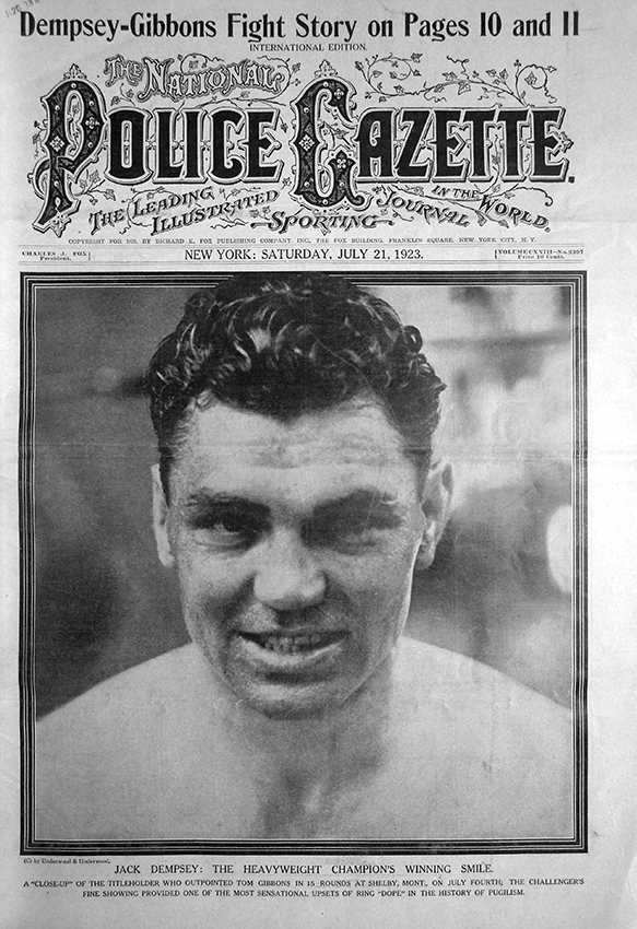 #OTD in <a href="/PoliceGazette/">Police Gazette</a> 1923: After a two-year break, heavyweight champ Jack Dempsey shows he's still got it by defeating Tommy Gibbons in a decision.