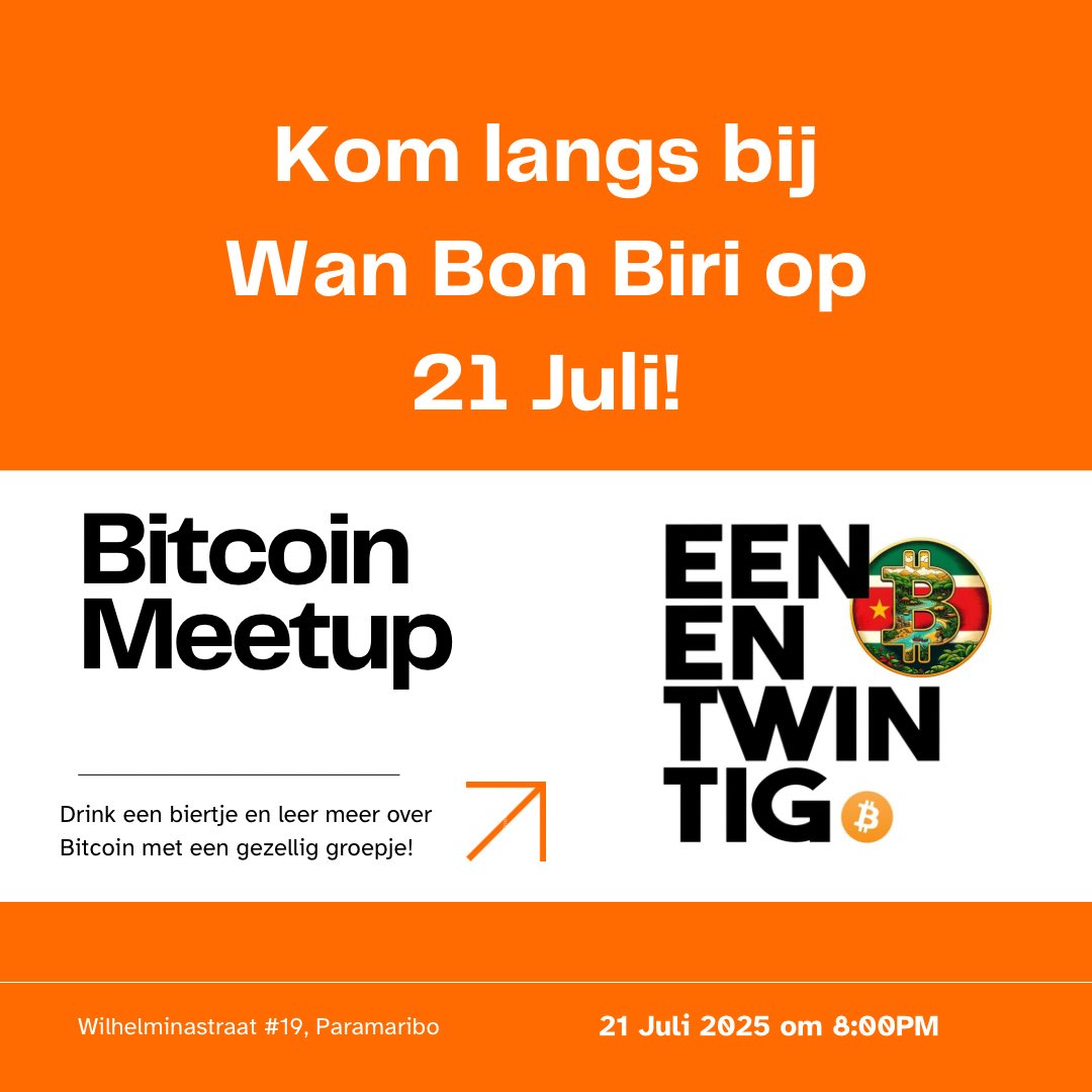 Bitcoin Sranan 🇸🇷 (@bitcoinsranan) on Twitter photo It’s been a few months since <a href="/MayaPar25/">Maya Parbhoe</a> went on maternity leave, but we are back with our monthly meetup on every 21st of the month!
Visit Wan Bon to learn more about Bitcoin and get updates on what we’re up to! 🧡 It’s been a few months since <a href="/MayaPar25/">Maya Parbhoe</a> went on maternity leave, but we are back with our monthly meetup on every 21st of the month!
Visit Wan Bon to learn more about Bitcoin and get updates on what we’re up to! 🧡
