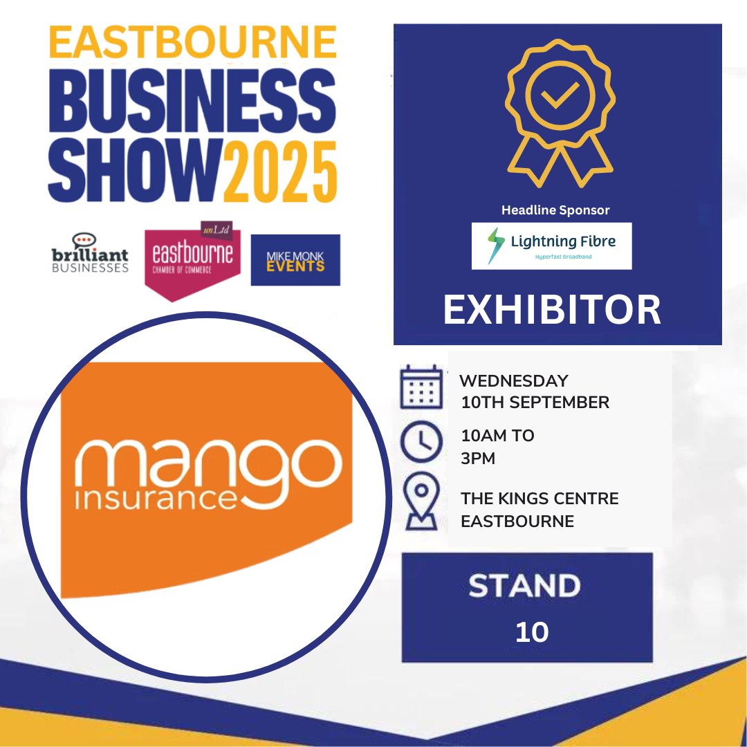 Meet Mango Insurance at Eastbourne Business Show on September 10. Register for a free visitor pass or book a stand at: tinyurl.com/45bnsyfs 
#Eastbourne #Sussex #tradeshow