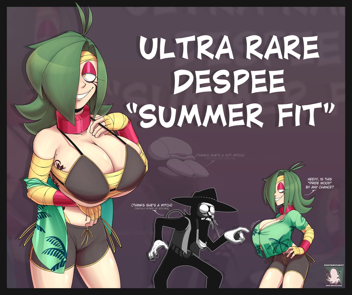 Lillbirb's tweet image. Okay I've been spending way too long on this damn thing for no reason, so here it is in all its glory.
The Ultra Rare Pooter Summer Fit Drawing Thing.
Because I rarely do that to any of my characters for some reason. And hey, here's that Pete interaction along with it.