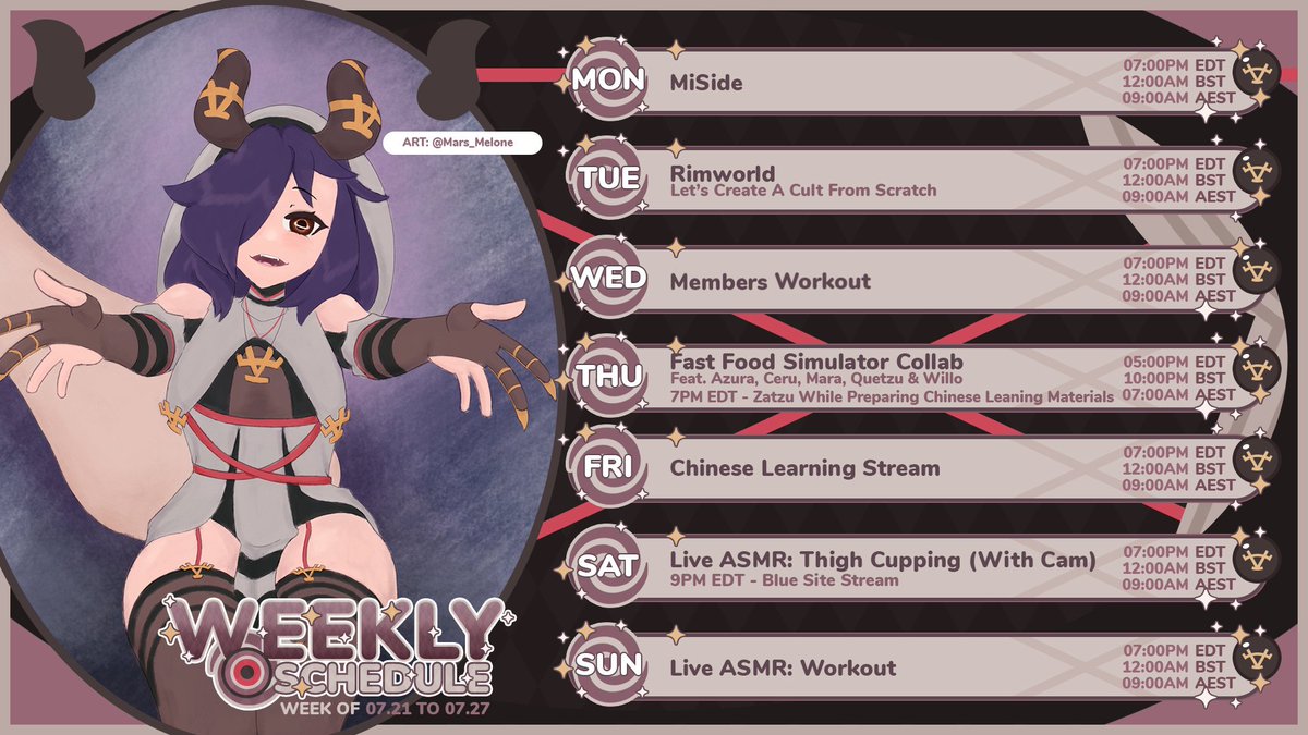 👅Stream Schedule - 21st July - 27th July