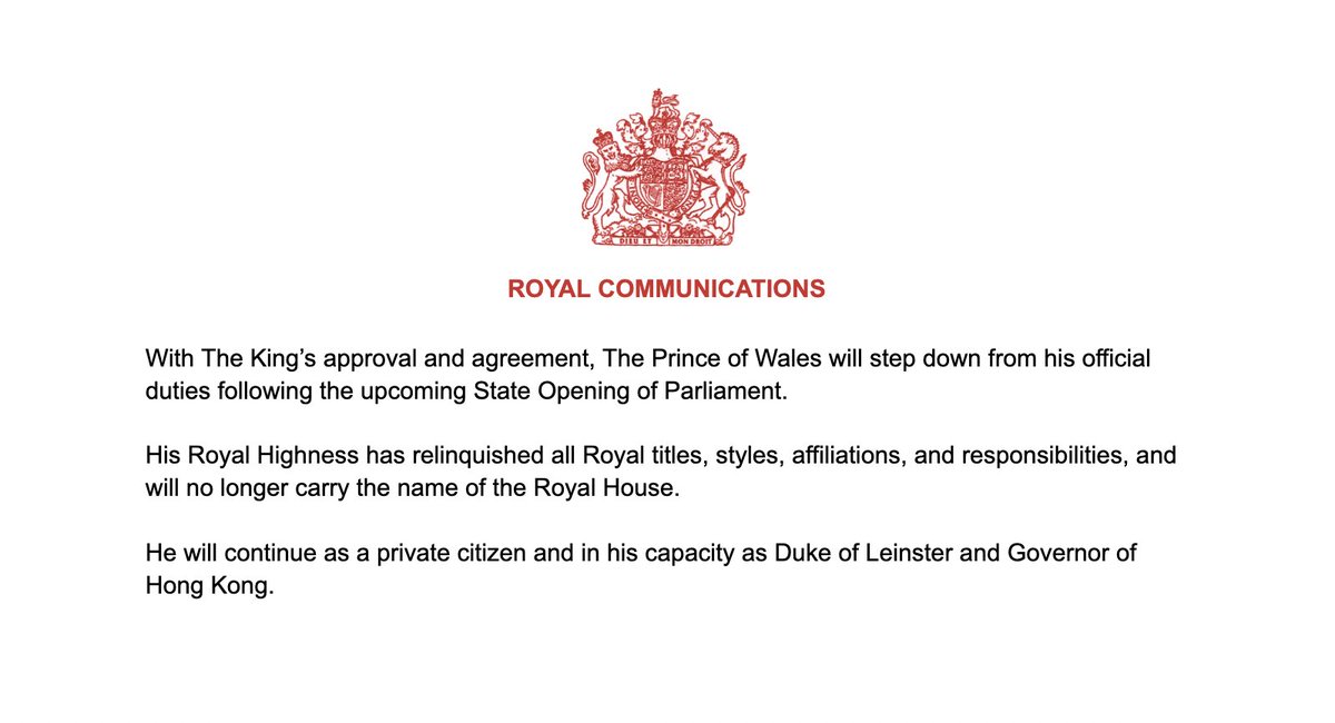 A message regarding the Prince of Wales