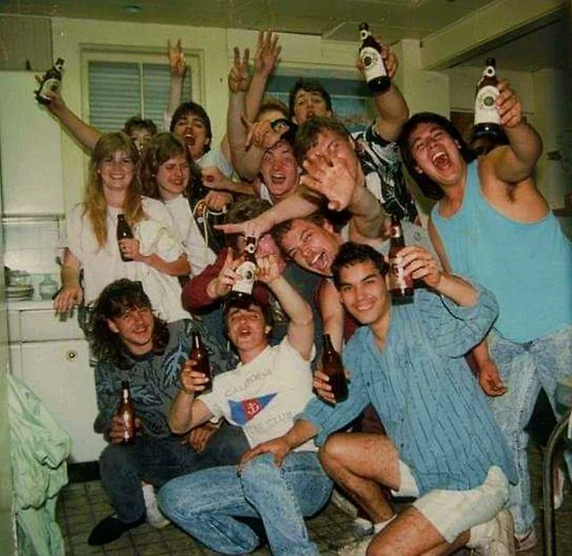 timecaptales's tweet image. A house party in Seattle in 1988 or so. Lots of mullets, mustaches, & acid-washed jeans