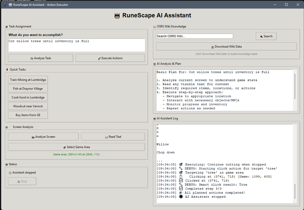 I just built an MVP of an AI Gaming Bot.

I uploaded the entire Runescape wiki into a database and setup a rag.

I gave it on screen viewing, image recognition and access to my mouse.

It can now "kind of" play <a href="/RuneScape/">RuneScape</a> for me.

Imma shelf this until I have built my own game.