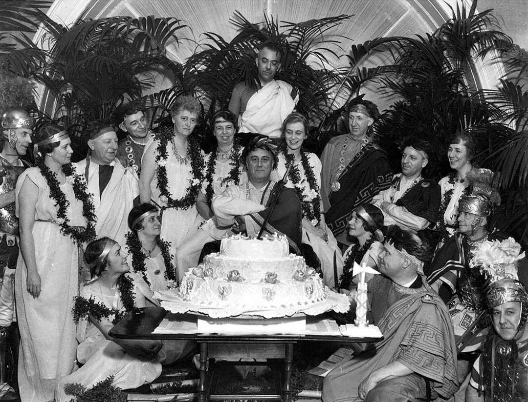 President FDR at his birthday party, dressed as Julius Caesar (1934)
