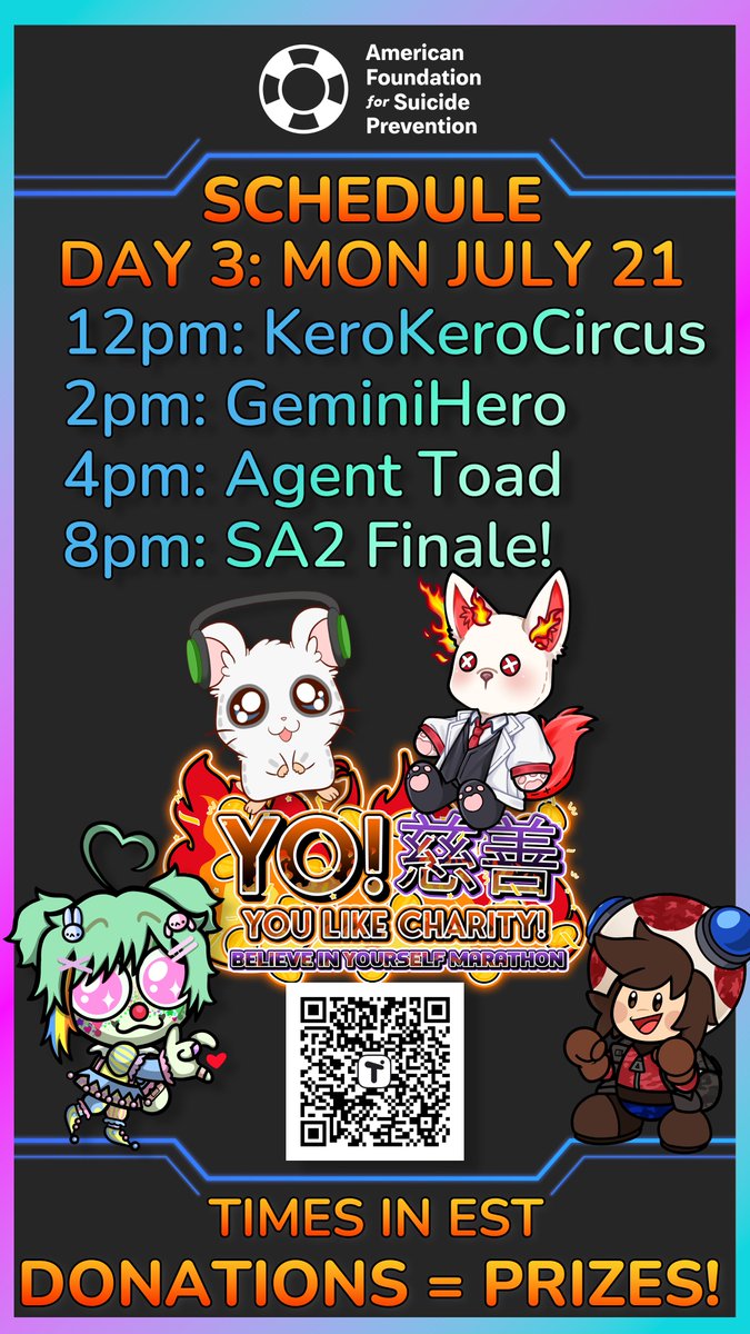ProfFang665's tweet image. 💜Tomorrow is the FINAL DAY OF THE CHARITY!🥹
🌟We got another great line up of both vtubers AND games!🍿
🎟️Only one day left to donate towards prizes and our #Sonic bid war! DON'T MISS OUT!
⤵️WATCH/DONATE HERE!
🔗 tilt.fyi/22YYI59CVj
#charity #vtubers #MentalHealth