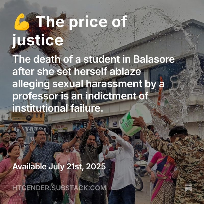 HindustanTimes's tweet image. A student’s tragic death by self-immolation in #Balasore after alleging harassment by a professor highlights institutional failure — and may silence future victims. Plus, more gender stories in @namitabhandare’s #MindTheGap 📰
Subscribe here:
open.substack.com/pub/htgender/p…