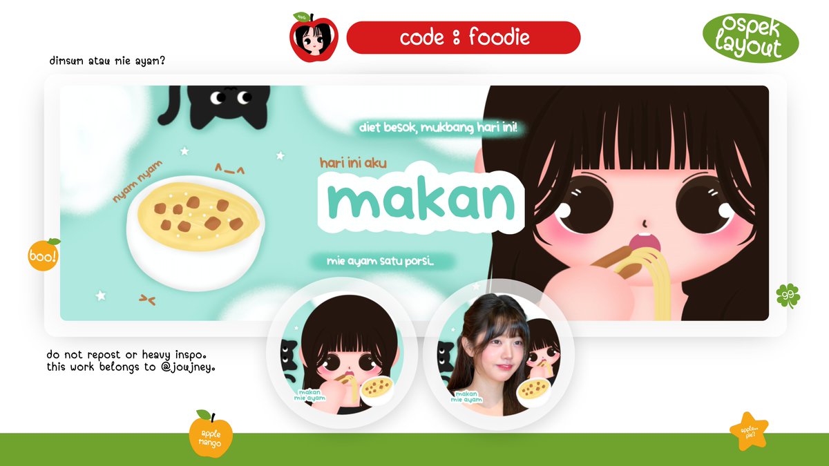 joujney's tweet photo. 🍜💬 help rt &amp; ospek please? tia ‼️🥢

🍚 OSPEK TIME 🍽️

h🅰️Lo! pagi ini aku bawa calon katalog layout chibi 👀 full hand draw dengan code : foodie iaa! jenis mam nya bisa pilih dimsum/mie ayam‼️ jika ada kemiripan dengan ba lain pls kindly dm me asap! CEK ALT (ufs) #zonauang https://t.co/qUazUkd3VK