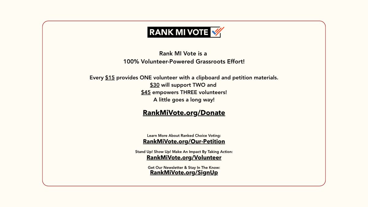 RankMIVote's tweet image. 🖊️ What a weekend!
We just wrapped up our first weekend of signature gathering — and the energy was incredible. From art fairs to farmers markets, Rank MI Vote volunteers were out across Michigan collecting signatures and talking with voters about Ranked Choice Voting.
🌟 This…