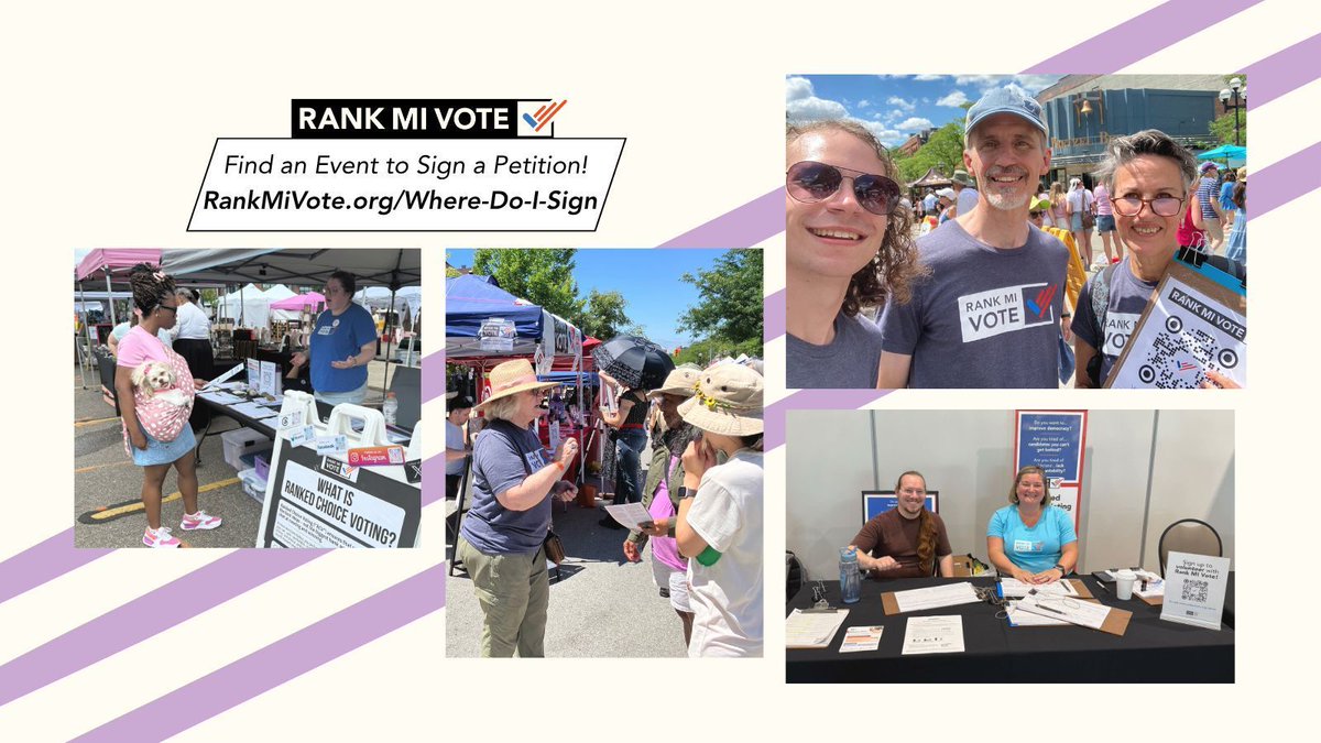 RankMIVote's tweet image. 🖊️ What a weekend!
We just wrapped up our first weekend of signature gathering — and the energy was incredible. From art fairs to farmers markets, Rank MI Vote volunteers were out across Michigan collecting signatures and talking with voters about Ranked Choice Voting.
🌟 This…