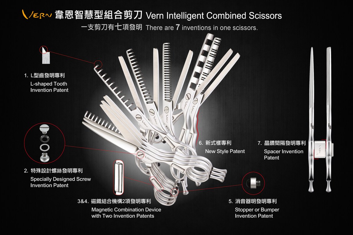 VernScissorsTW's tweet image. Hairdressing Scissors – What makes Vern Intelligent Combined Scissors so powerful? #VernScissors #HairTech
🔹 7 Patented Designs — Beyond Imitation by Even Top Japanese Brands #PatentedHairTools #JapaneseBrandsCantCopy

 ➤ vern.com.tw/news/vern-scis…