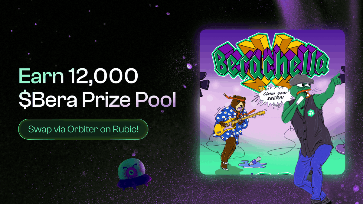 Hi Beras, Berachella with Orbiter is ongoing 🐻⛓️

Bridge/Swap at least worth of $20 from/to Berechain on RUBIC via Orbiter. 

👉 orbiter.finance/quest/41 

🎁 $5,000 in $OBT airdrop and 12,000 $BERA rewards are waiting. 
⏰ 12:00 Jul 17 - 12:00 Jul 31, UTC