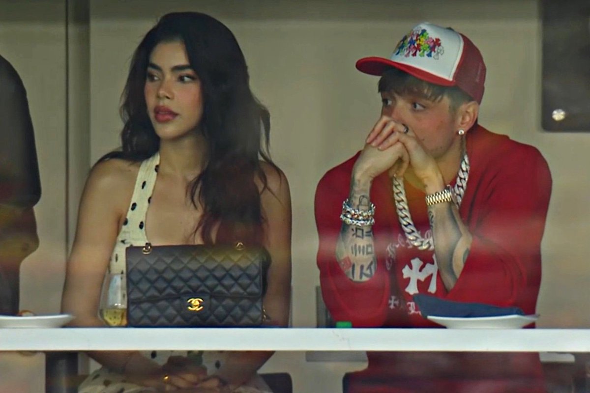 AllFutbolMX's tweet image. Peso Pluma and Kenia Os in attendance at the stadium watching Club America vs Toluca. 📸