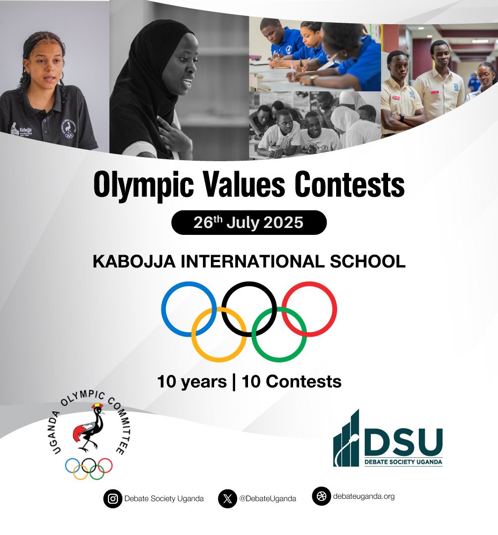 Debate Society Uganda (@debateuganda) on Twitter photo Happy Olympic Values Contests Week!
🎊🎊🎊
Registered participants: 32 schools, 300+ students
Venue: Kabojja International School
Date: Saturday, July 26, 2025
Organizers: Uganda Olympic Committee
Adjudication Partners: <a href="/DebateUganda/">Debate Society Uganda</a>
#Olympism365 Happy Olympic Values Contests Week!
🎊🎊🎊
Registered participants: 32 schools, 300+ students
Venue: Kabojja International School
Date: Saturday, July 26, 2025
Organizers: Uganda Olympic Committee
Adjudication Partners: <a href="/DebateUganda/">Debate Society Uganda</a>
#Olympism365
