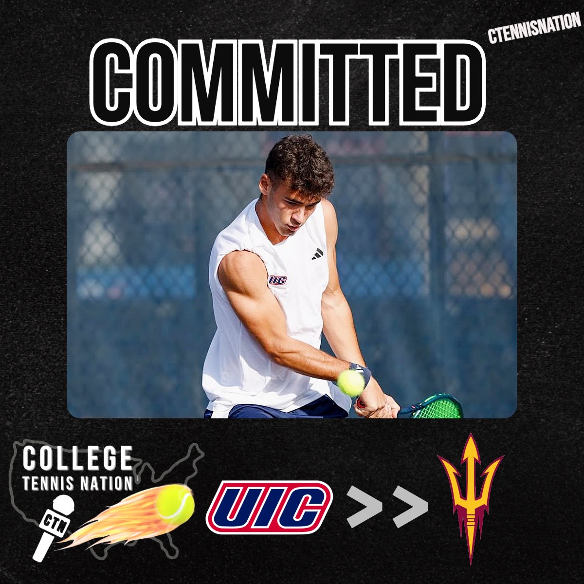 CTennisNation's tweet image. 🚨BREAKING: UIC Transfer Milos Mikovic has committed to Arizona State, sources tell CTN.
The Belgrade, Serbia native posted a combined singles & doubles record of 26-12 this spring for the Flames. (11.90 UTR)
Mikovic was named to the ALL-MAC Second Team as a freshman this…