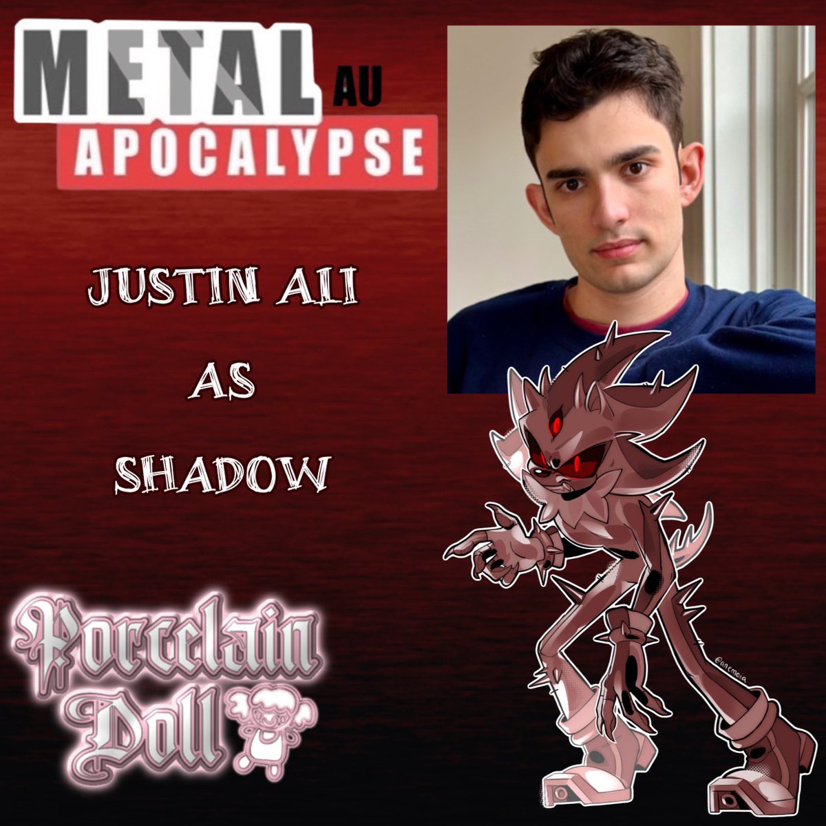 PorcelainDollTM's tweet image. 🔗⛓ CASTING ANNOUNCEMENT ⛓🔗

We’re excited to announce that @Jsaking11 will voice Shadow in Feelin_Anemoia’s Sonic Metal Apocalypse AU! Congratulations, Justin! 🤗💕

6 days remain until the first episode of the Metal AU releases.