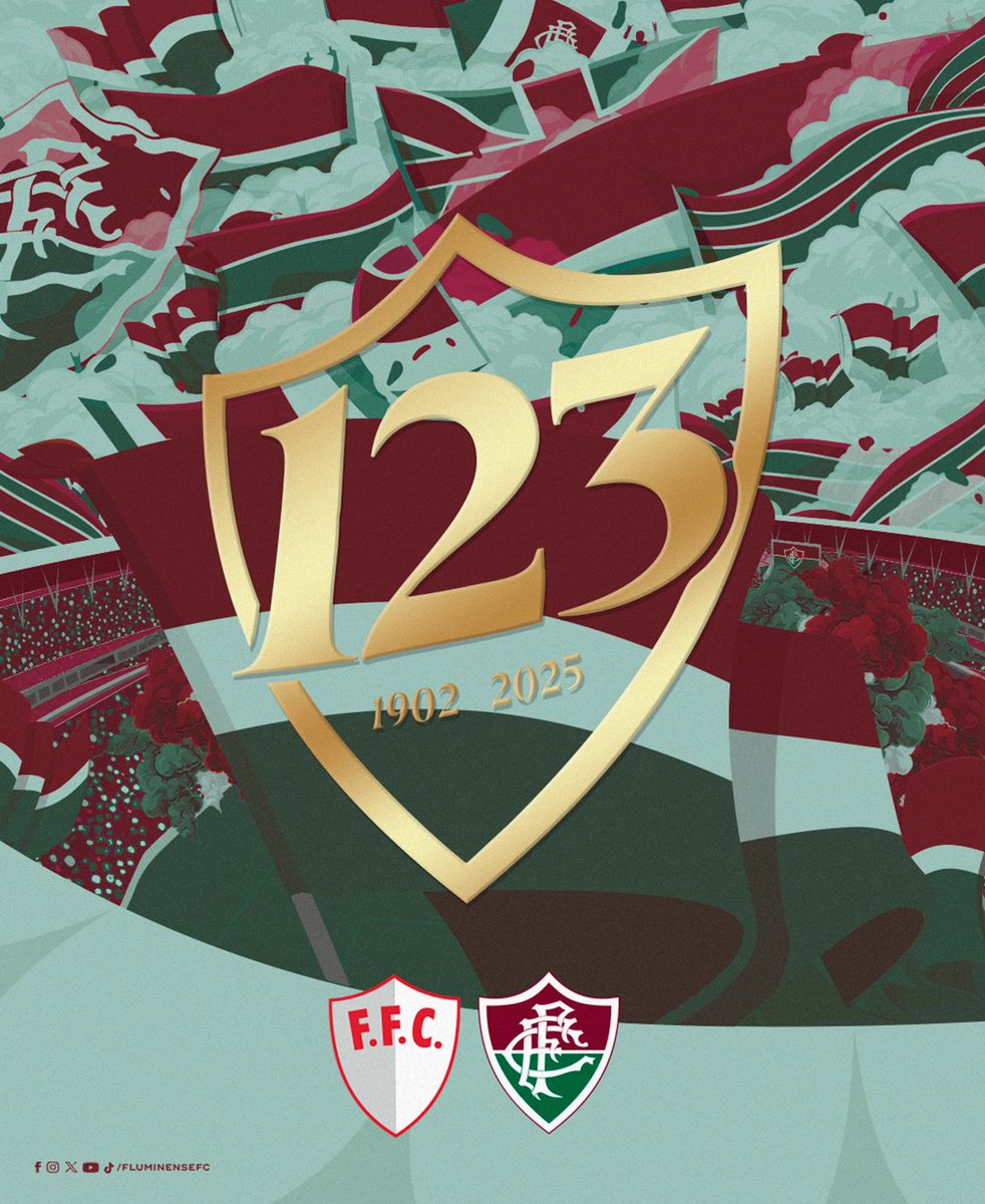FluminenseFC's tweet image. 123 anos de Maior Ideia de Todos os Tempos!
O verde, branco e grená, que nasceu cinza, hoje veste milhões de corações pelo Rio, pelo Brasil e por todo o mundo. Com orgulho de ser Tricolor.
Pelos seus 123 anos e sua vocação para a eternidade, viva o 𝐅𝐋𝐔𝐌𝐈𝐍𝐄𝐍𝐒𝐄…