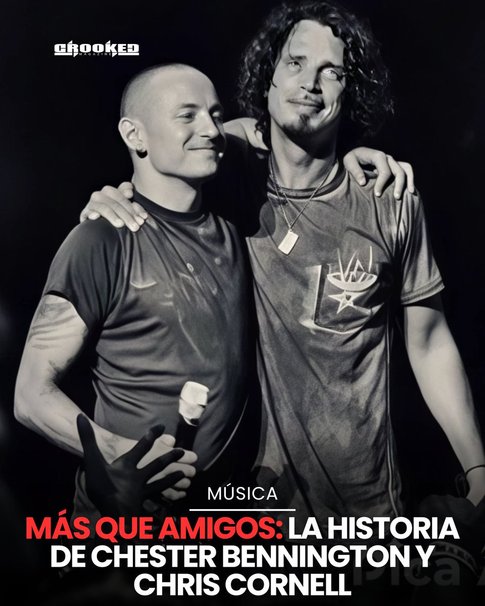 CrookedMagazine's tweet image. Chester Bennington y Chris Cornell, dos almas gemelas en el rock, unidos por la música y una amistad profunda. Su legado sigue vivo, inspirando a generaciones con su pasión y sonido único. Eternamente unidos en el rock. #ChesterBennington #ChrisCornell