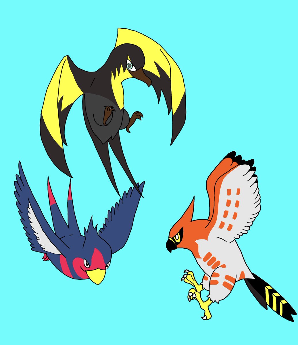 Shikinoart's tweet image. スピード・バーズ
Speed birds.
＃イラスト 
＃ポケモン 
＃夏の創作クラスタフォロー祭り