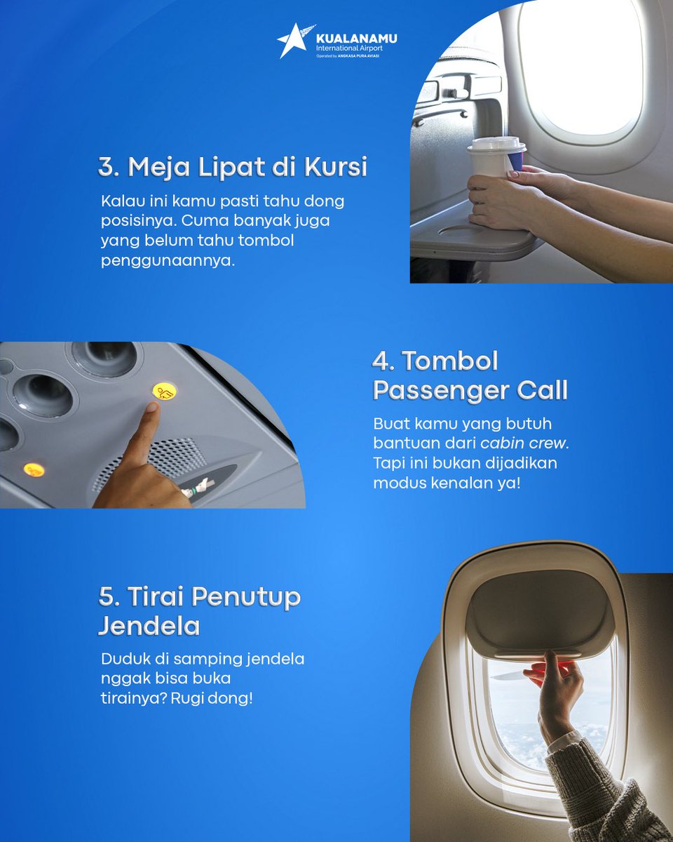 Wajib Tahu! Ini 5 Tombol Penting di Kabin Pesawat yang Bisa Bikin Perjalananmu Lebih Nyaman!

#Kualanamu
#Bandarakualanamu
#KualanamuAirport 
#12TahunKualanamu