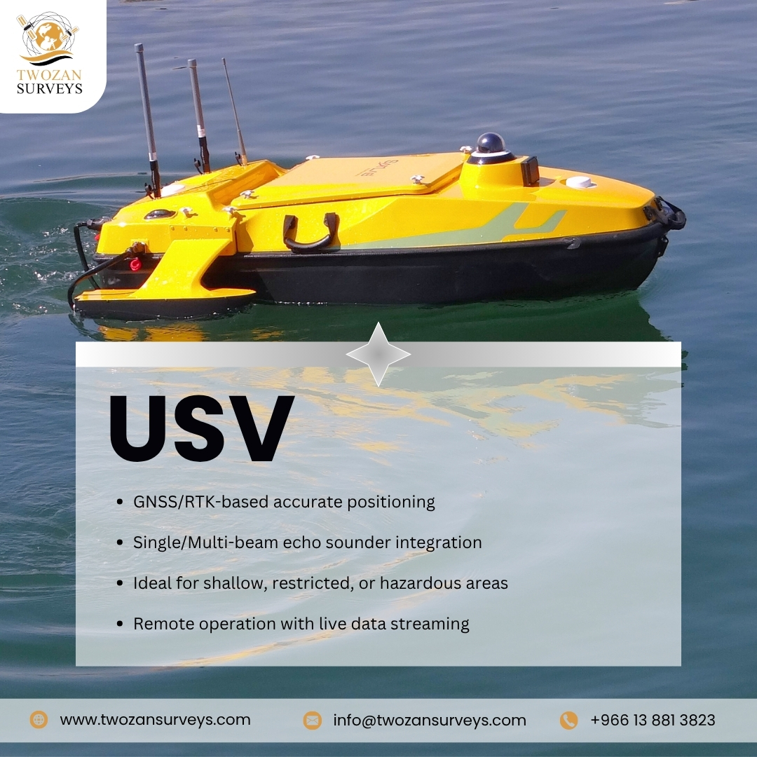 TwozanSurveys's tweet photo. TWOZAN Surveys deploys advanced USV systems equipped with GNSS/RTK technology for precise positioning. 
#TwozanSurveys #LandSurveying #TopographicSurvey #GeospatialSolutions #HydrographicSurvey #MarineMapping #BathymetricSurvey #USVSurvey #Vision2030 #Khobar #SaudiArabia https://t.co/E7SaqfOD8k