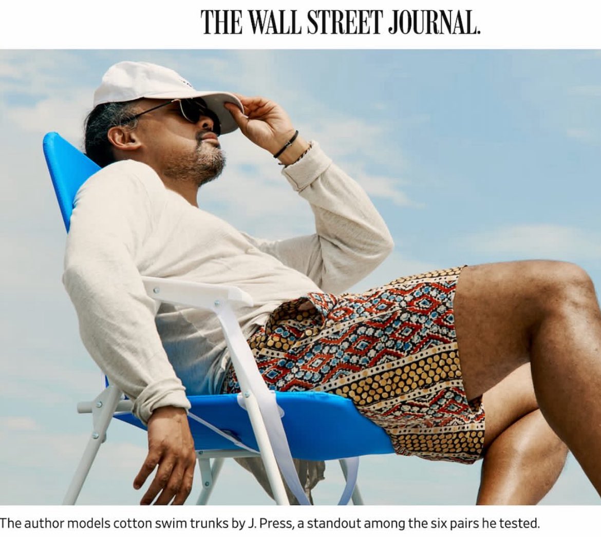 JPRESS_1902's tweet image. FEATURED IN THE WSJ 🗞️
We’re honored to be featured in the Wall Street Journal’s “Why Swim Trunks Made of Wool Might Be the Ultimate Beach-to-Bar Shorts,” where they praised our $89 Madras Batik Print shorts for their breezy comfort and their effortless beach-to-bar style