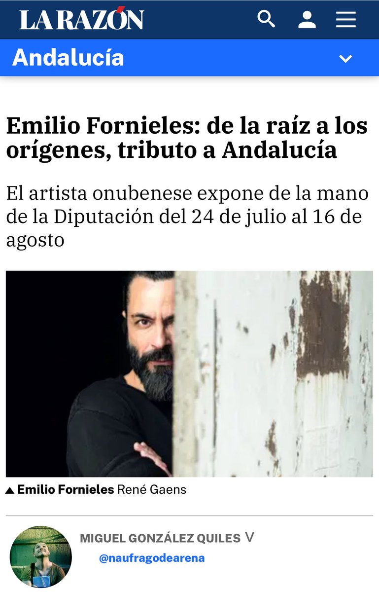 Emilio Fornieles (@fornielesemilio) on Twitter photo Muchas gracias La Razón <a href="/larazon_es/">La Razón</a> y especialmente <a href="/naufragodearena/">MiguelGonzálezQuiles 🇪🇺🇪🇦🌍</a> Miguel González Quiles por tan bonito y detallado artículo…
Foto: René Gaens
<a href="/DipuHU/">Diputación de Huelva</a>
larazon.es/andalucia/huel… Muchas gracias La Razón <a href="/larazon_es/">La Razón</a> y especialmente <a href="/naufragodearena/">MiguelGonzálezQuiles 🇪🇺🇪🇦🌍</a> Miguel González Quiles por tan bonito y detallado artículo…
Foto: René Gaens
<a href="/DipuHU/">Diputación de Huelva</a>
larazon.es/andalucia/huel…