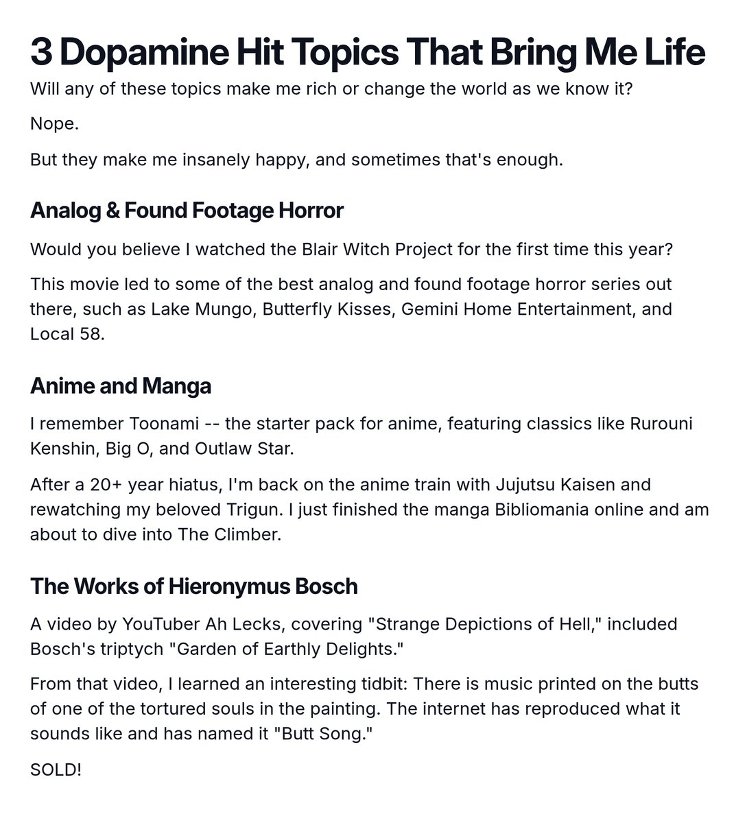 Just a few things I'm nerding out about nowadays.

What's on your list?