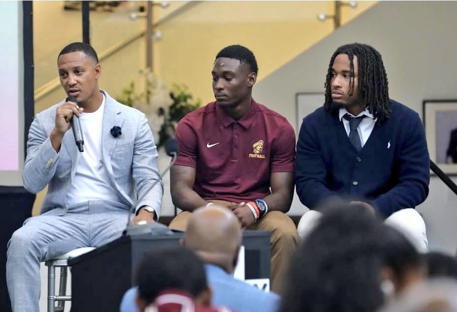 HBCUSports1's tweet image. Central State University Head Football Coach Tony Carter and Marauders attendees at the SIAC Media Day